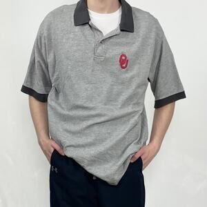 Grey OU Sooners Short Sleeve Texture Polo Shirt Sz L